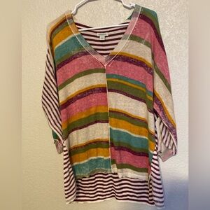Sundance Striped Knit V-Neck Top – Size L